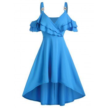 

High Low Cold Shoulder Wrap Dress, Deep sky blue