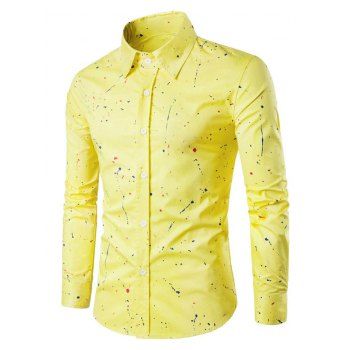 

Splatter Dots Print Long Sleeve Shirt, Corn yellow