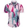 Chemise Boutonnée Rayée Géométrique Imprimée - Rose clair 3XL
