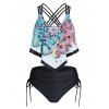 Ensemble de Tankini Rembourré Gainant à Imprimé Bohémien à Lacets - Noir L