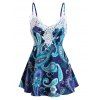 Débardeur à Bretelle Applique Cachemire en Dentelle - Bleu 2XL