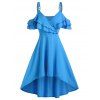 High Low Cold Shoulder Wrap Dress - DEEP SKY BLUE L