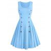 Pure Color Mock Button Mini Sleeveless Dress - LIGHT BLUE L