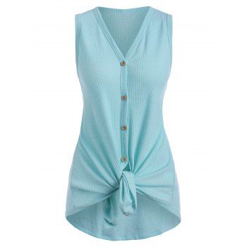 

Button Up V Neck Textured Tank Top, Aquamarine