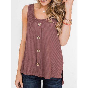 

High Low Slit Buttoned Textured Tank Top, Rosy finch