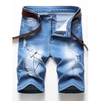

Ripped Patchworks Design Denim Shorts, Denim blue