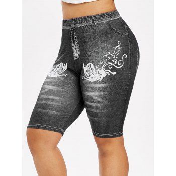 

Plus Size Butterfly 3D Pattern Biker Jeggings, Black