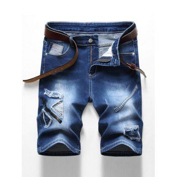 

Patchworks Decorated Zip Fly Denim Shorts, Denim dark blue