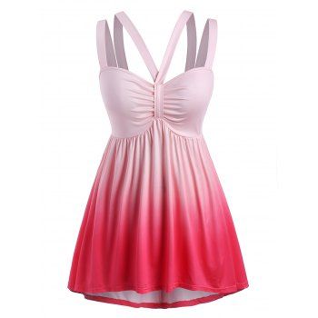 

V Straps Ombre Ruched Plus Size Tank Top, Pink