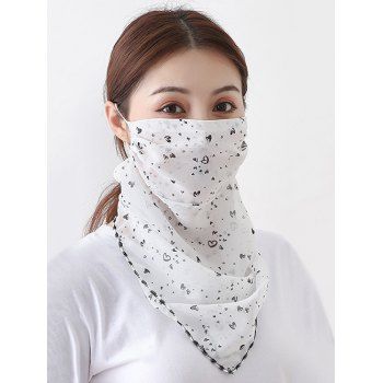 

Heart Print Chiffon Riding Face Mask Scarf, White