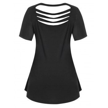 

Plus Size Floral Feather Print Ripped T Shirt, Black