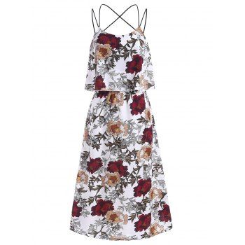 

Flower Print Crisscross Flounce Overlay Sleeveless Dress, White