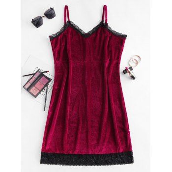 

Lace Trim Velvet Bodycon Dress, Red wine