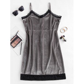 

Lace Trim Velvet Bodycon Dress, Gray