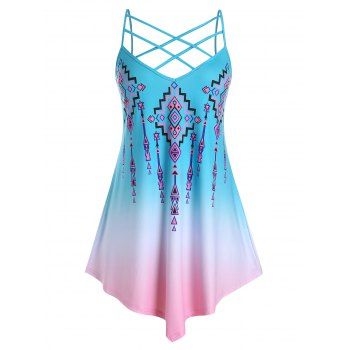 

Plus Size Crisscross Ombre Print Backless Cami Top, Multicolor