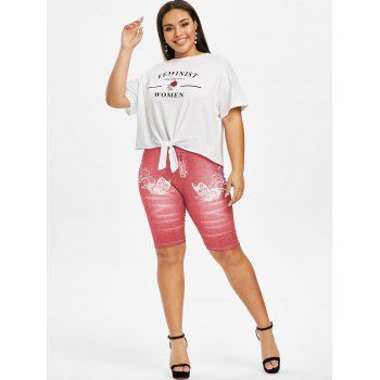 

Plus Size Butterfly 3D Pattern Biker Jeggings, Blush red