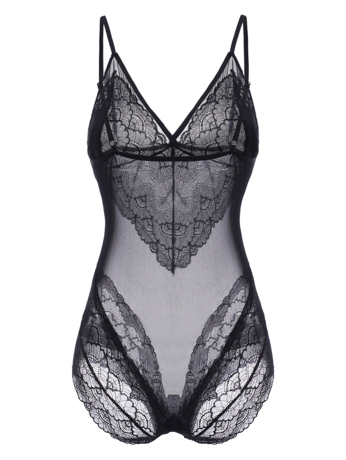 [36% OFF] 2020 Lace Mesh Sheer Lingerie Slip Teddy In BLACK | DressLily