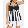 Maillot de Bain Tankini à Bretelle Clé de Piano Imprimé Grande Taille à Col Halter - Noir 1X