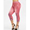 Legging Court Motif de 3D Papillon de Grande Taille - Rose Flamant 5X