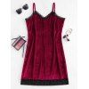 Robe Moulante en Velours à Ourlet en Dentelle - Rouge Vineux M