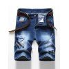 Patchworks Decorated Zip Fly Denim Shorts - DENIM DARK BLUE 42