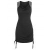 Plain Sequin Tank Dress Draped Cinched Tie Fitted Bodycon Slinky Sleeveless Short Dress - BLACK M