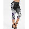Legging Court 3D Jean Imprimé Fleuri de Grande Taille - Noir 4X