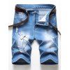 Ripped Patchworks Design Denim Shorts - DENIM BLUE 42