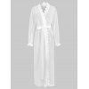 Robe Lingerie Longue Ceinturée à Ourlet au Crochet en Maille Transparente - Blanc Lait 2XL