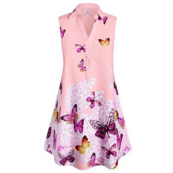 Plus Size Sleeveless Butterfly Print Blouse