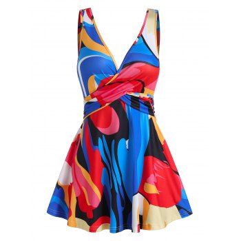 

Floral Print Crossover Flare Tank Top, Multicolor c