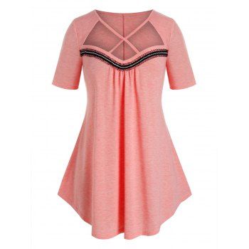 

Plus Size Frilled Detail Cross Cutout Curved Tee, Orange pink