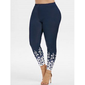 

Flower High Waisted Plus Size Leggings, Deep blue