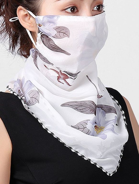 Écharpe Masque Fleur Imprimée pour Extérieur - Blanc 