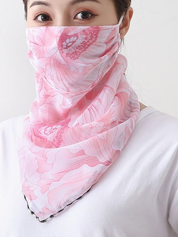 Écharpe Masque en Mousseline Grosse Fleur Imprimée pour Extérieur - Rose Cochon 