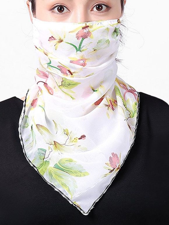 Écharpe Masque Fleur Imprimée en Mousseline - Blanc 