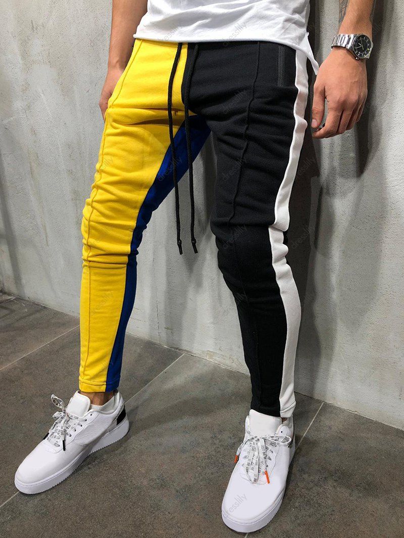 color block pockets drawstring slim fit track pants