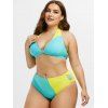 Halter Colorblock Bowknot Plus Size Bikini Swimwear - MACAW BLUE GREEN 5X