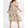 Robe Fleurie Imprimée à Epaule Ouverte de Grande Taille à Volants - Blanc 1X