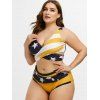 Plus Size Patriotic American Flag Print Wrap Tankini Swimwear - BRIGHT YELLOW 5X