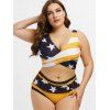 Plus Size Patriotic American Flag Print Wrap Tankini Swimwear - BRIGHT YELLOW 5X