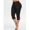 Legging Court Boutonné de Grande Taille avec Nœud Papillon - Noir 3X