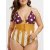 Maillot de Bain Drapeau Américain Imprimé de Grande Taille à Lacets Une-Pièce - Jaune Clair 2X