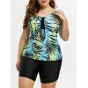 Maillot de Bain Tankini Feuille Imprimée Grande-Taille - Vert 5X