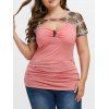 T-shirt Découpé en Maille Insérée de Grande Taille - Rose clair 4X