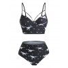 Maillot de Bain Tankini Dinosaure Imprimé à Bretelle à Pois à Armature - Noir XL