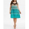 Robe Tribale Imprimée en Dentelle Insérée de Grande Taille - Turquoise Foncée 2X
