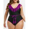 Maillot de Bain Ceinturé Grande Taille à Frange Une-Pièce - Pourpre 2X