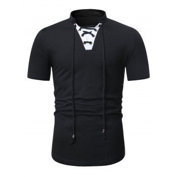 

Short Sleeve Lace-up Contrast T-shirt, Black