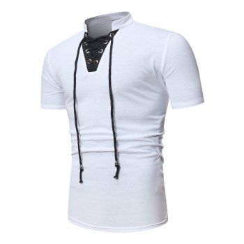 

Short Sleeve Lace-up Contrast T-shirt, White